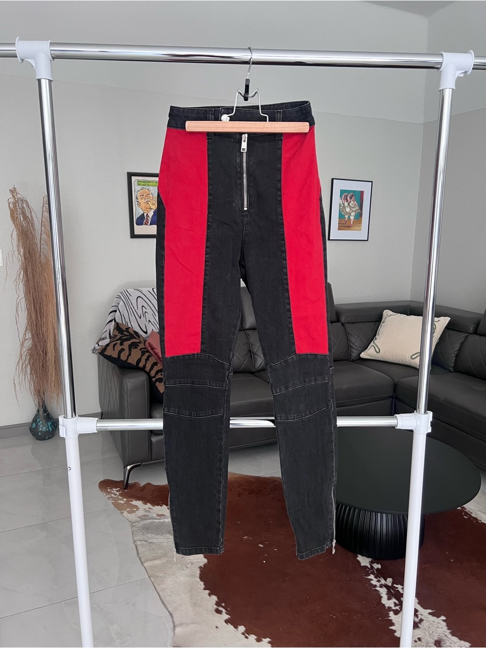 MSGM Black and Red Skinny Jeans